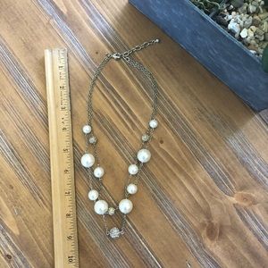 Pearl and Pave Crystal Silver Necklace